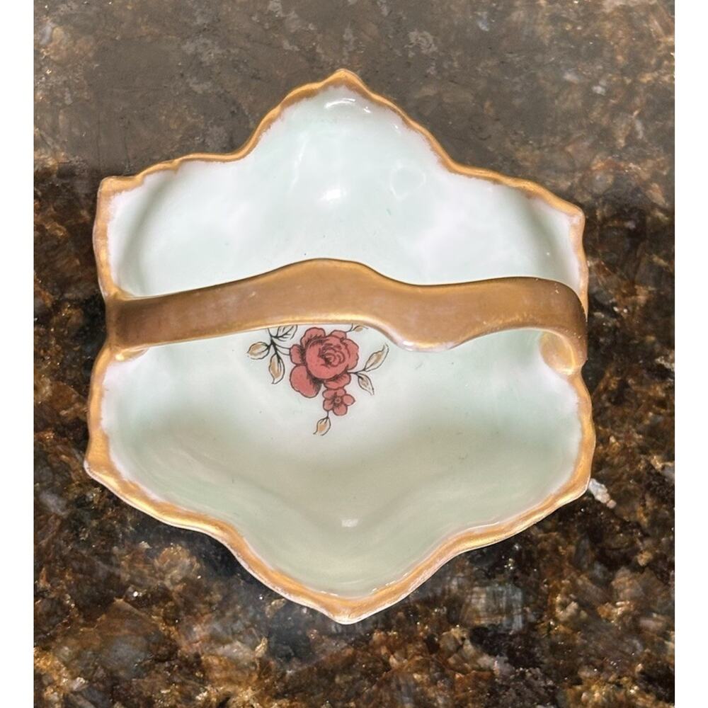 Vintage Porcelain Gold Gilt Handle Basket Dish Trinket Barvarian Style